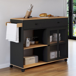 ¡Aparador de cocina XXL con armario de madera y cristal negro - ACHILLE | Zen Cart! IDMarket