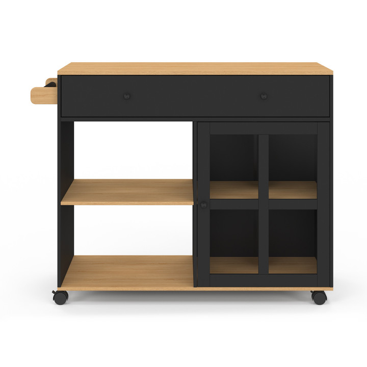 ¡Aparador de cocina XXL con armario de madera y cristal negro - ACHILLE | Zen Cart! IDMarket
