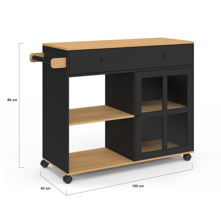 ¡Aparador de cocina XXL con armario de madera y cristal negro - ACHILLE | Zen Cart! IDMarket