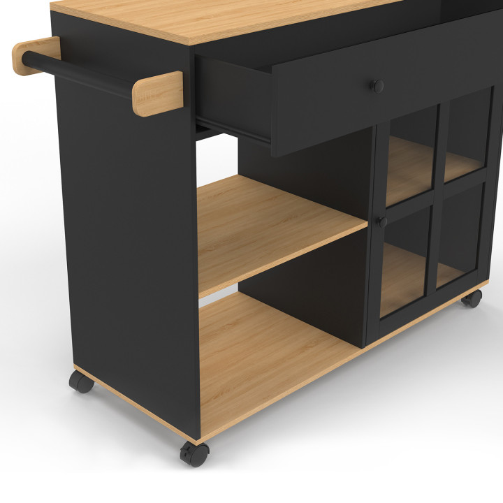 ¡Aparador de cocina XXL con armario de madera y cristal negro - ACHILLE | Zen Cart! IDMarket