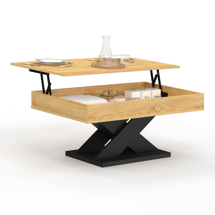 Mesa de centro rectangular con tapa elevable y base negra - ALICIA | IDMarket