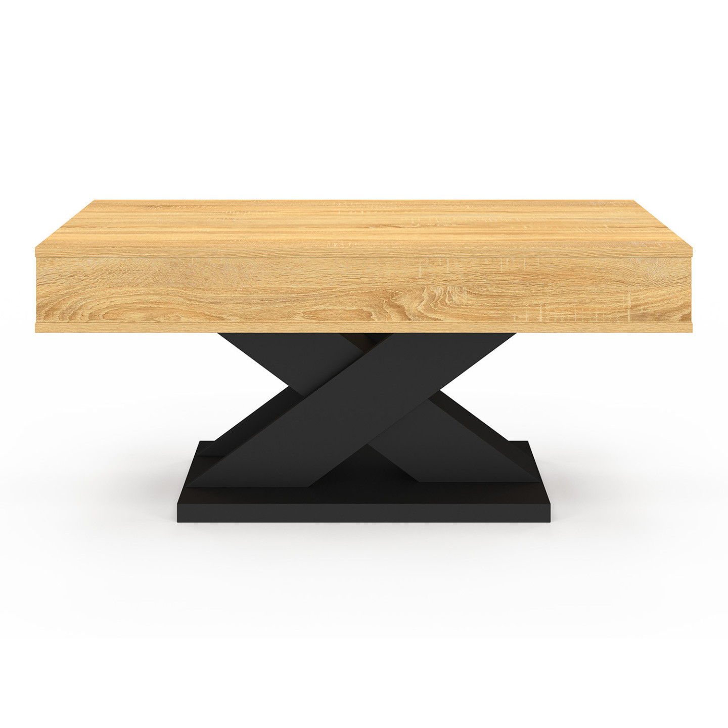 Table Basse Rectangulaire Alicia - Plateau Bois Vieilli, Pied En X Noir - 100x60x45 Cm, Design Moderne