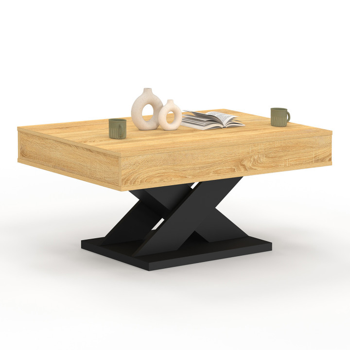 Mesa de centro rectangular con tapa elevable y base negra - ALICIA | IDMarket