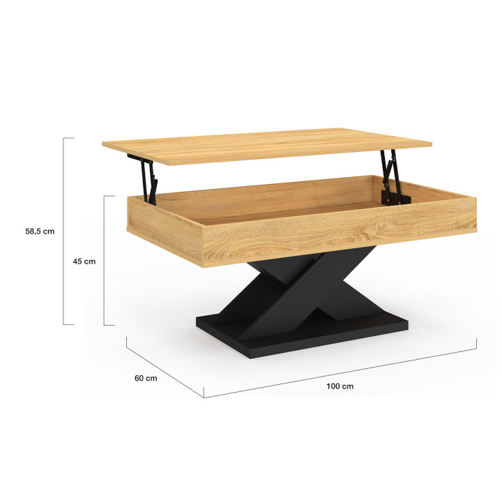 Mesa de centro rectangular con tapa elevable y base negra - ALICIA | IDMarket