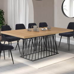 Mesa de comedor extensible 6-10 personas tapa de madera pata de alambre de metal negro 160-200cm - YUNA | ID Market
