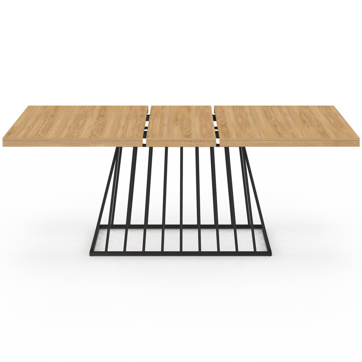 Mesa de comedor extensible 6-10 personas tapa de madera pata de alambre de metal negro 160-200cm - YUNA | ID Market
