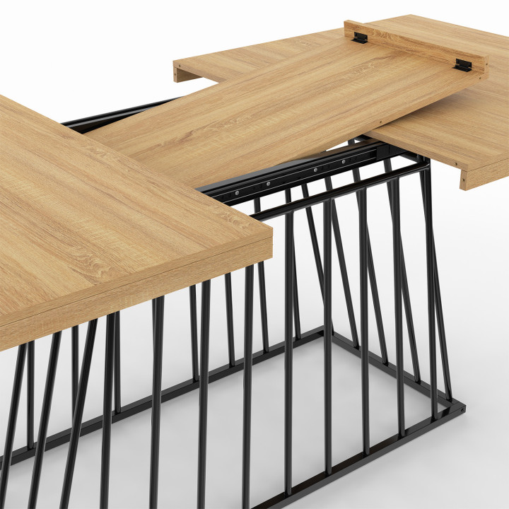 Mesa de comedor extensible 6-10 personas tapa de madera pata de alambre de metal negro 160-200cm - YUNA | ID Market