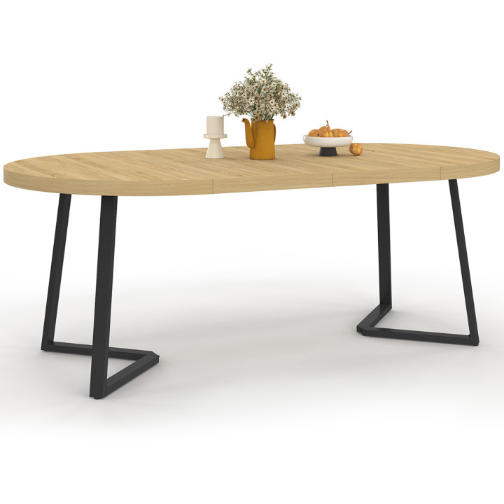 Mesa de comedor redonda extensible de madera 4-10 personas patas negras 110-200cm - SELMA | ID Market