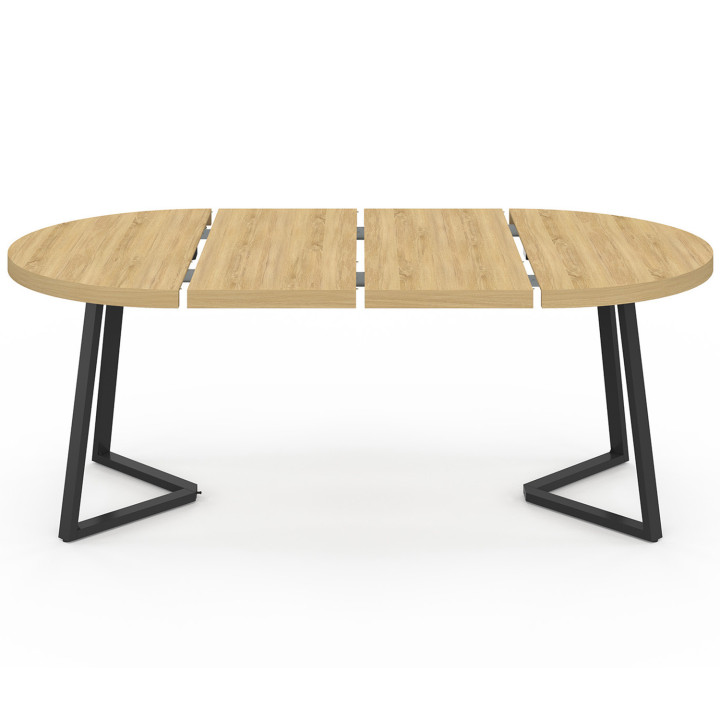 Mesa de comedor redonda extensible de madera 4-10 personas patas negras 110-200cm - SELMA | ID Market