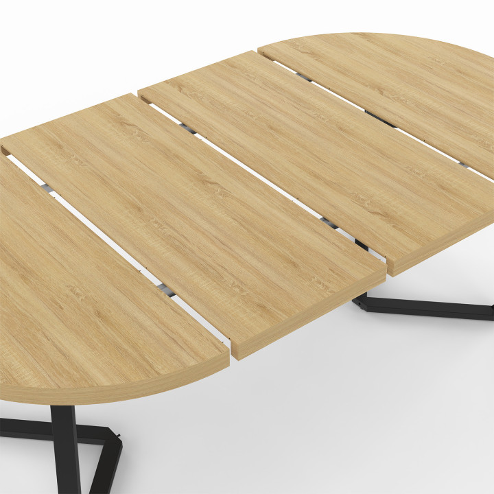 Mesa de comedor redonda extensible de madera 4-10 personas patas negras 110-200cm - SELMA | ID Market