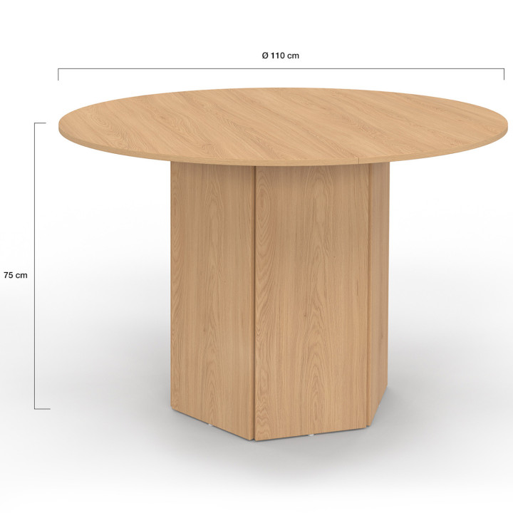 Mesa de comedor redonda 6 personas 110cm pata hexagonal madera efecto haya - BERTHE | ID Market