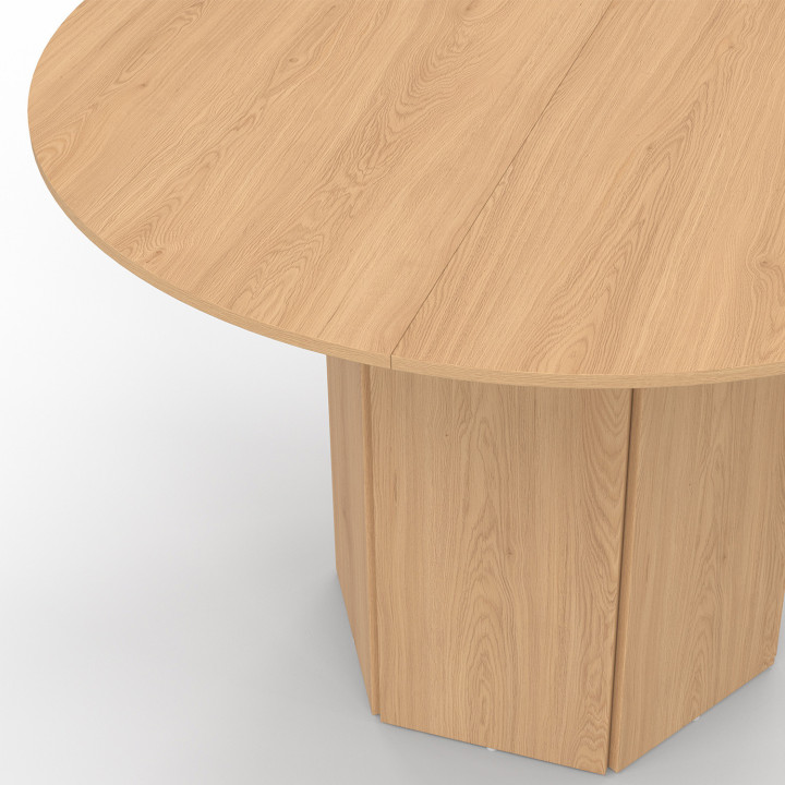 Mesa de comedor redonda 6 personas 110cm pata hexagonal madera efecto haya - BERTHE | ID Market