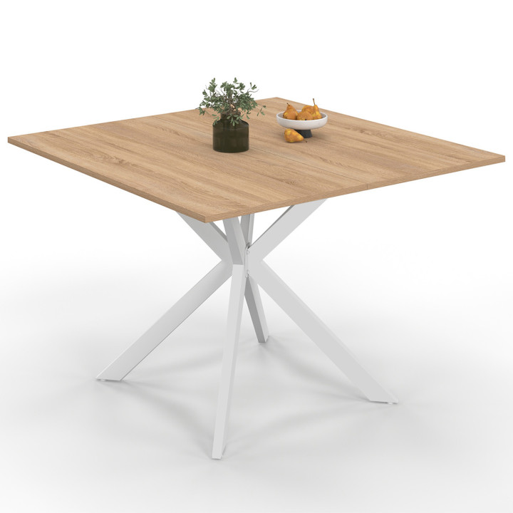 Mesa de comedor cuadrada para 8 personas, madera y pata de araña de metal blanco 110cm - ALIX | ID Market
