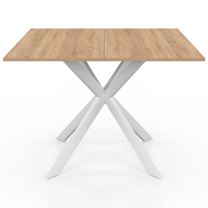 Mesa de comedor cuadrada para 8 personas, madera y pata de araña de metal blanco 110cm - ALIX | ID Market