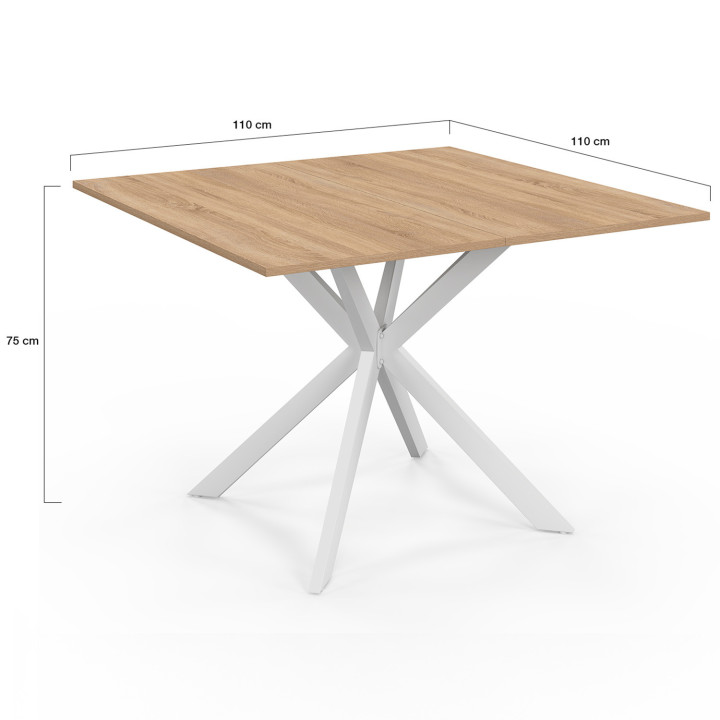 Mesa de comedor cuadrada para 8 personas, madera y pata de araña de metal blanco 110cm - ALIX | ID Market