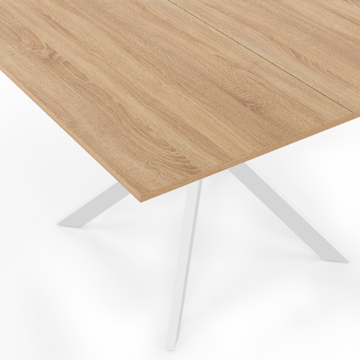 Mesa de comedor cuadrada para 8 personas, madera y pata de araña de metal blanco 110cm - ALIX | ID Market