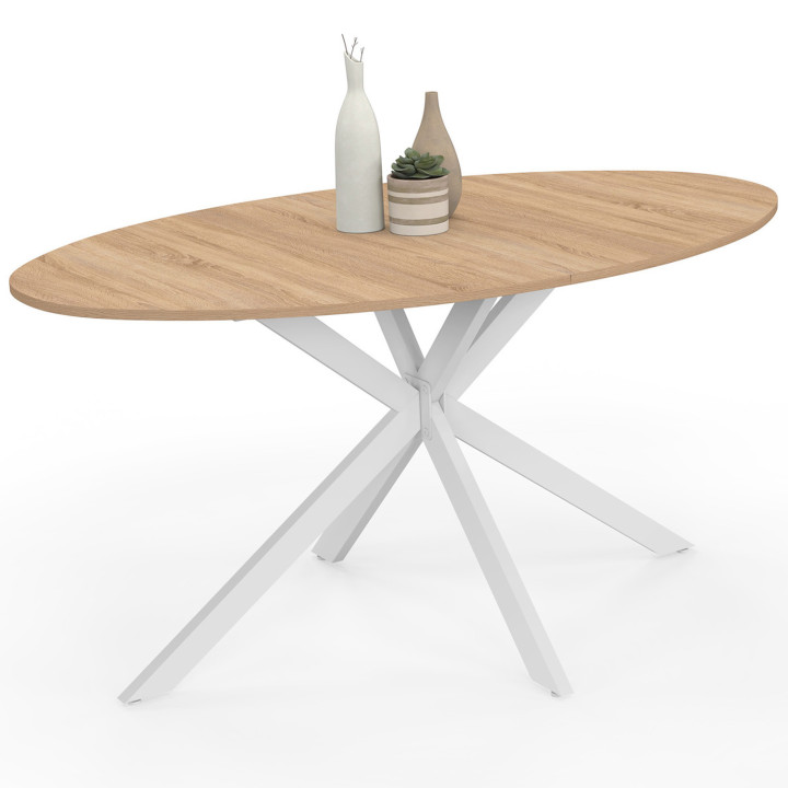 Mesa de comedor ovalada para 8 personas, madera y pata de araña de metal blanco 150cm - ALIX | ID Market