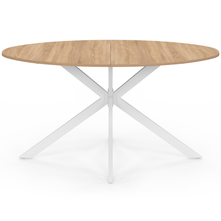 Mesa de comedor ovalada para 8 personas, madera y pata de araña de metal blanco 150cm - ALIX | ID Market