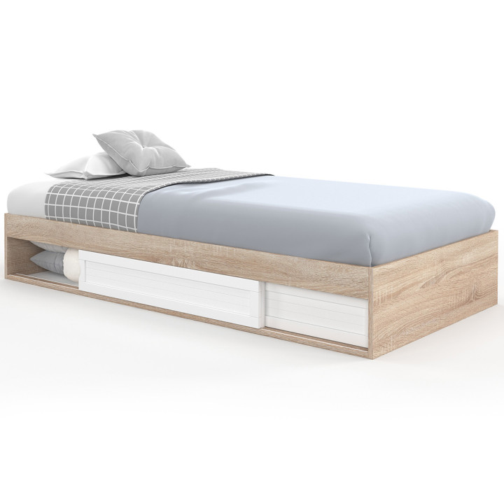 Somier individual con almacenaje y base 90x190cm haya y blanco - SALEM | ID Market