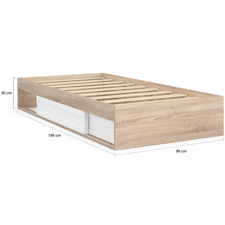 Somier individual con almacenaje y base 90x190cm haya y blanco - SALEM | ID Market