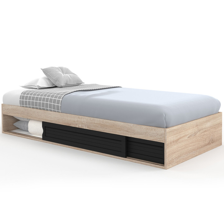 Somier individual con almacenaje y base 90x190cm haya y negro - SALEM | ID Market