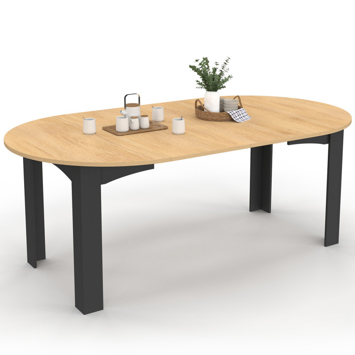 Mesa de comedor redonda extensible 4-10 personas madera y negro 110-200cm - DONA | ID Market