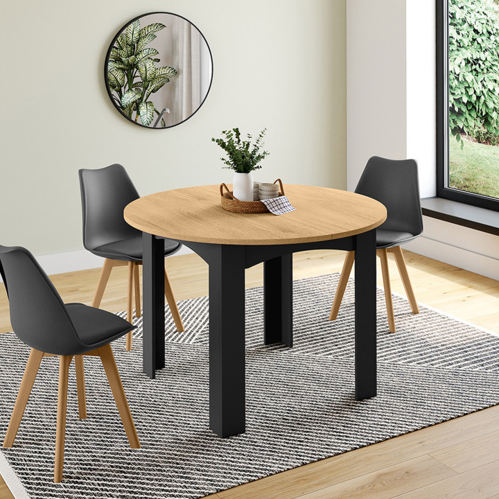 Mesa de comedor redonda extensible 4-10 personas madera y negro 110-200cm - DONA | ID Market