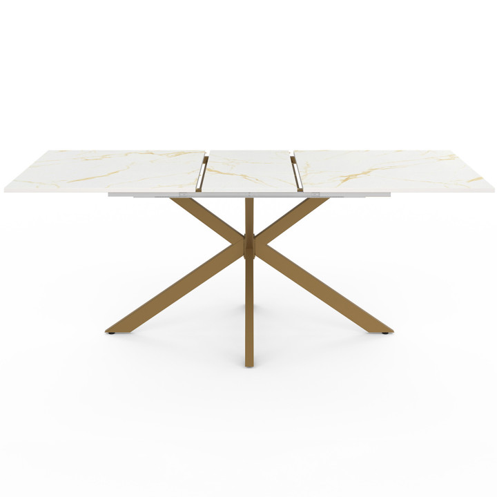 Mesa extensible 6-10 personas, tablero efecto mármol dorado, pata araña latón 160-200cm - ALIX | ID Market