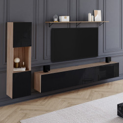 ¡Mueble TV 180 cm con columnas y estantes de madera y negro - ELIO | Zen Cart! IDMarket