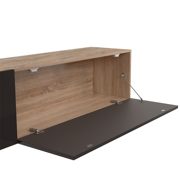 ¡Mueble TV 180 cm con columnas y estantes de madera y negro - ELIO | Zen Cart! IDMarket