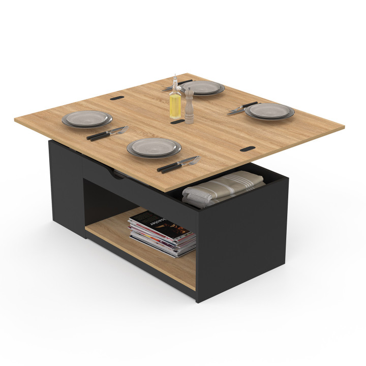 Mesa de centro rectangular convertible en mesa de comedor de madera negra - ELEA | El grupo ELEA IDMarket