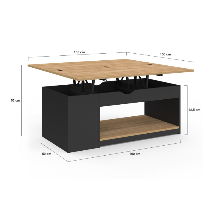 Mesa de centro rectangular convertible en mesa de comedor de madera negra - ELEA | El grupo ELEA IDMarket