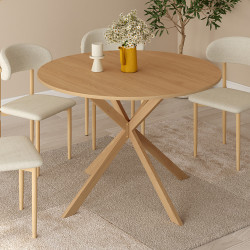 Mesa de comedor redonda 6 personas 110cm pata de araña madera efecto haya - ALIX | ID Market