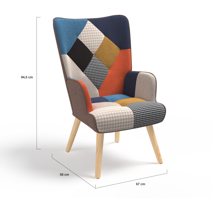 Sillón escandinavo estampado pata de gallo multicolor con reposapiés - IVAR | ID Market