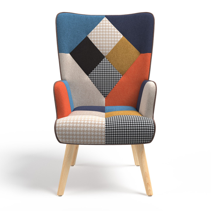Sillón escandinavo estampado pata de gallo multicolor con reposapiés - IVAR | ID Market