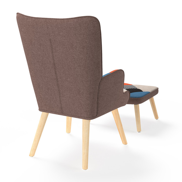 Sillón escandinavo estampado pata de gallo multicolor con reposapiés - IVAR | ID Market