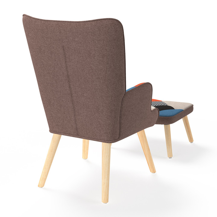 Sillón escandinavo patchwork multicolor con reposapiés - IVAR | ID Market