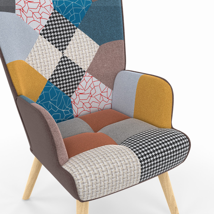 Sillón escandinavo patchwork multicolor con reposapiés - IVAR | ID Market