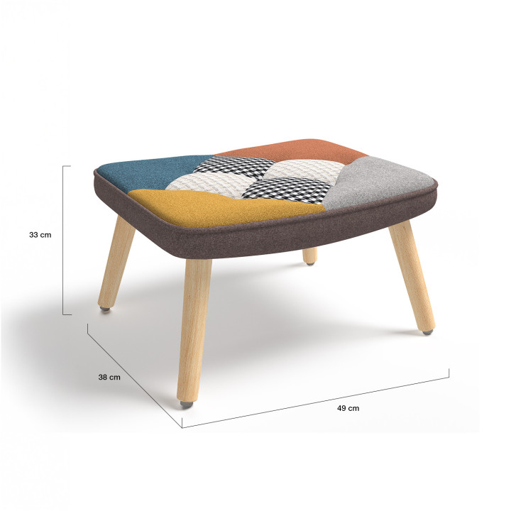Sillón escandinavo patchwork multicolor con reposapiés - IVAR | ID Market