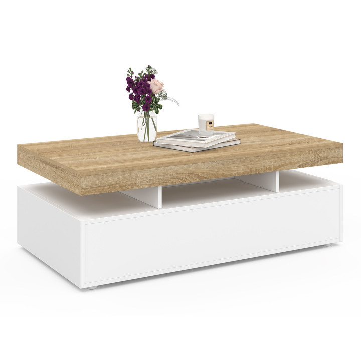 Mesa de centro rectangular con 2 cajones y tablero blancos - ELSA | España IDMarket