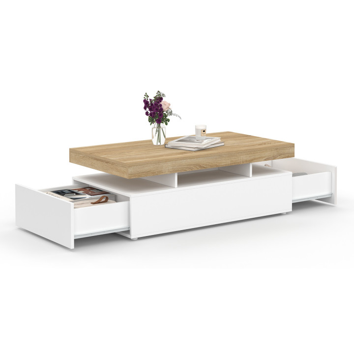 Mesa de centro rectangular con 2 cajones y tablero blancos - ELSA | España IDMarket