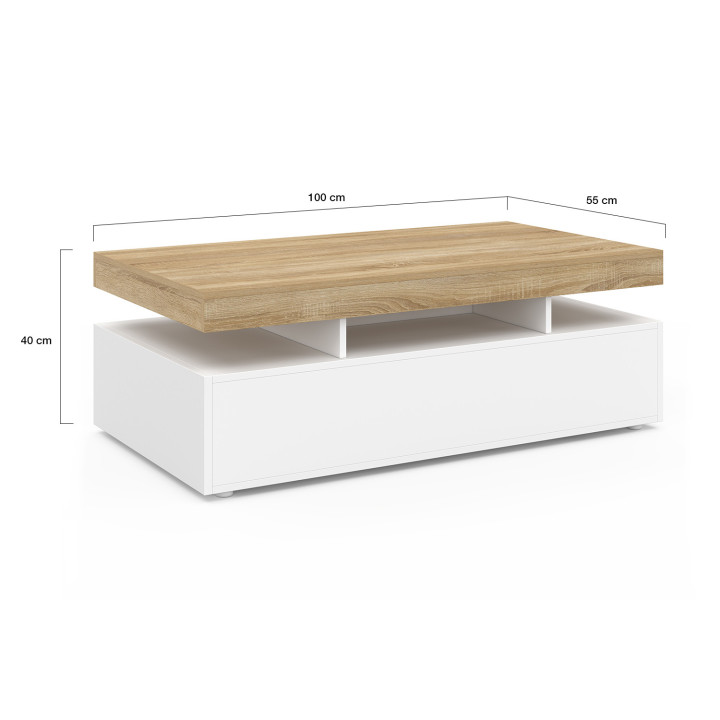 Mesa de centro rectangular con 2 cajones y tablero blancos - ELSA | España IDMarket