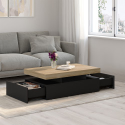 Mesa de centro rectangular con 2 cajones negros y tablero - ELSA | España IDMarket