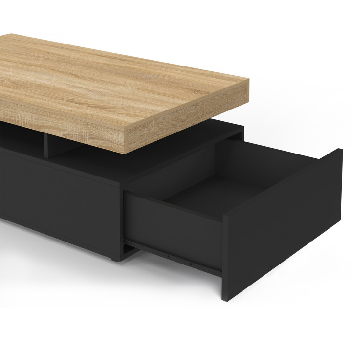Mesa de centro rectangular con 2 cajones negros y tablero - ELSA | España IDMarket