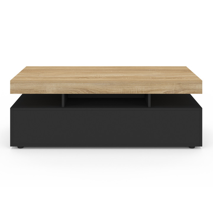 Mesa de centro rectangular con 2 cajones negros y tablero - ELSA | España IDMarket