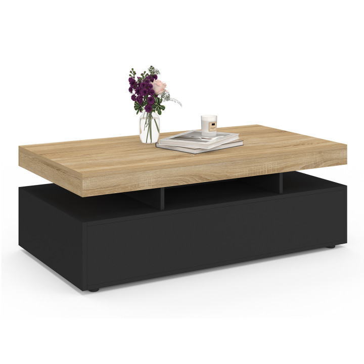 Mesa de centro rectangular con 2 cajones negros y tablero - ELSA | España IDMarket