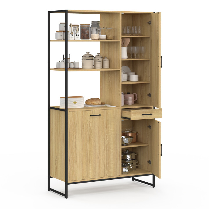 Aparador de cocina con columna de almacenamiento de 3 puertas de diseño industrial - DETROIT | DETROIT IDMarket