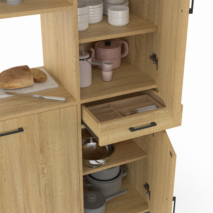 Aparador de cocina con columna de almacenamiento de 3 puertas de diseño industrial - DETROIT | DETROIT IDMarket