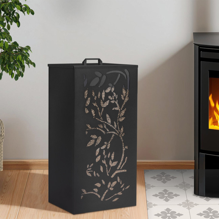 Contenedor de pellets - almacenamiento de pellets 45 kg motivo floral negro 36 x 36 x 76 cm | IDMarket