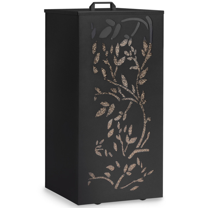 Contenedor de pellets - almacenamiento de pellets 45 kg motivo floral negro 36 x 36 x 76 cm | IDMarket